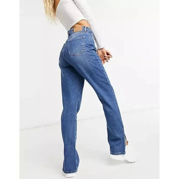 Missguided High Waisted Wrath Jeans Straight Leg Split Hem Size 0 Dark Blue NEW - Picture 8 of 13